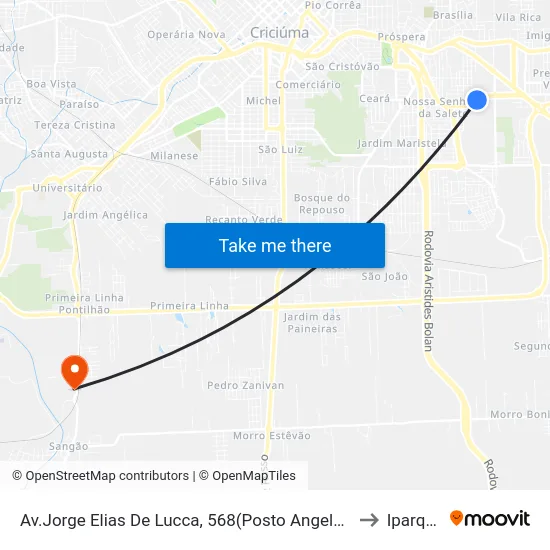 Av.Jorge Elias De Lucca, 568(Posto Angeloni) to Iparque map