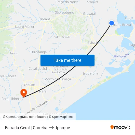 Estrada Geral | Carreira to Iparque map