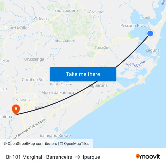 Br-101 Marginal - Barranceira to Iparque map