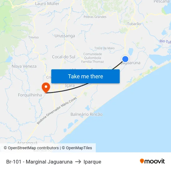Br-101 - Marginal Jaguaruna to Iparque map