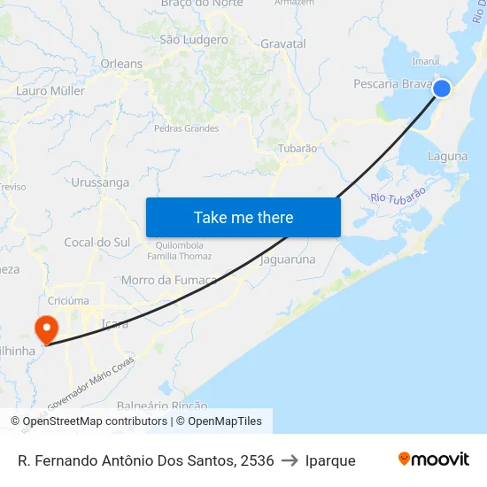 R. Fernando Antônio Dos Santos, 2536 to Iparque map