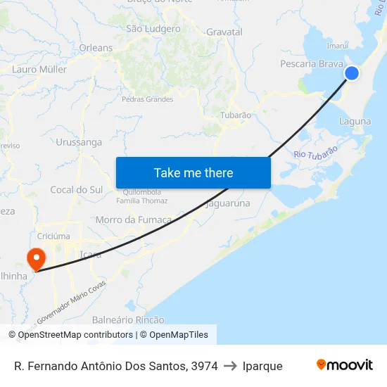 R. Fernando Antônio Dos Santos, 3974 to Iparque map