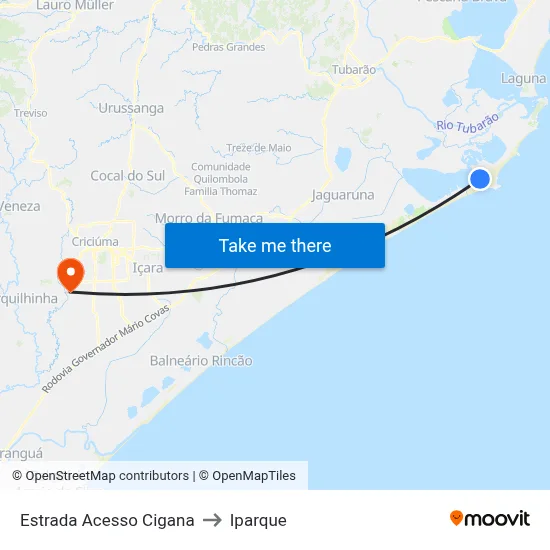 Estrada Acesso Cigana to Iparque map