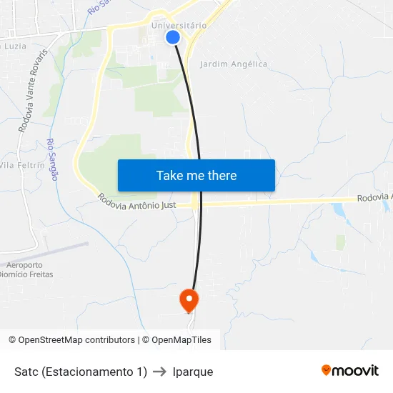 Satc (Estacionamento 1) to Iparque map