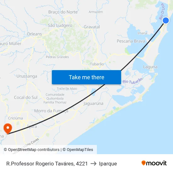 R.Professor Rogerio Taváres, 4221 to Iparque map