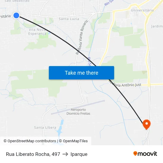 Rua Liberato Rocha, 497 to Iparque map