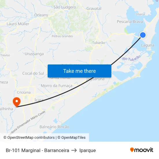 Br-101 Marginal - Barranceira to Iparque map