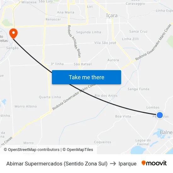 Abimar Supermercados (Sentido Zona Sul) to Iparque map
