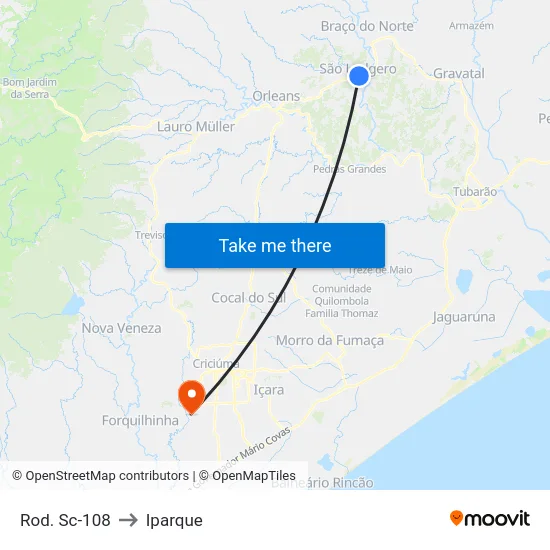 Rod. Sc-108 to Iparque map