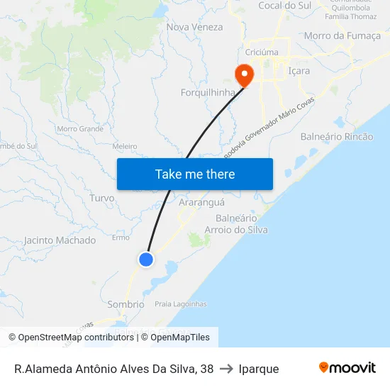 R.Alameda Antônio Alves Da Silva, 38 to Iparque map