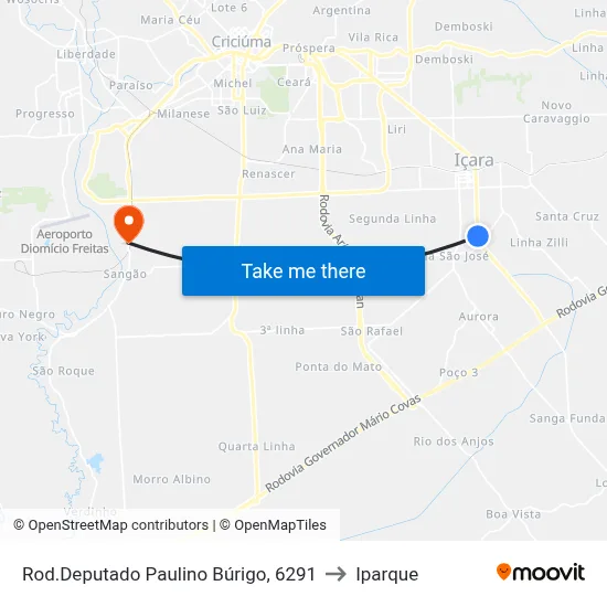 Rod.Deputado Paulino Búrigo, 6291 to Iparque map