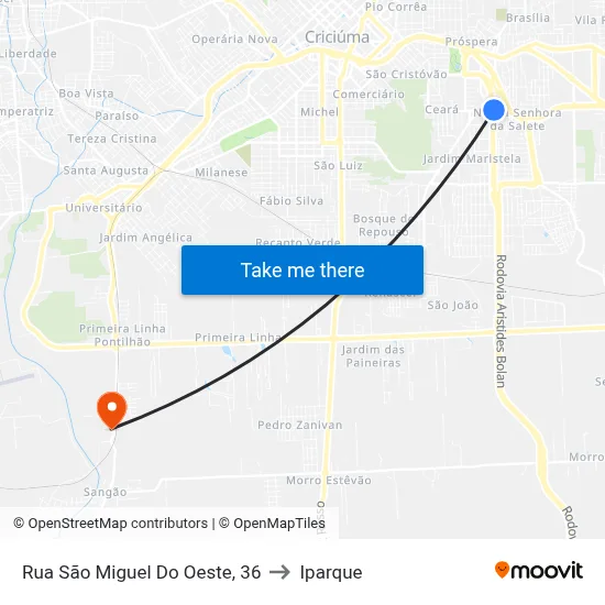 Rua São Miguel Do Oeste, 36 to Iparque map