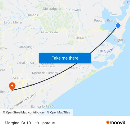 Marginal Br-101 to Iparque map