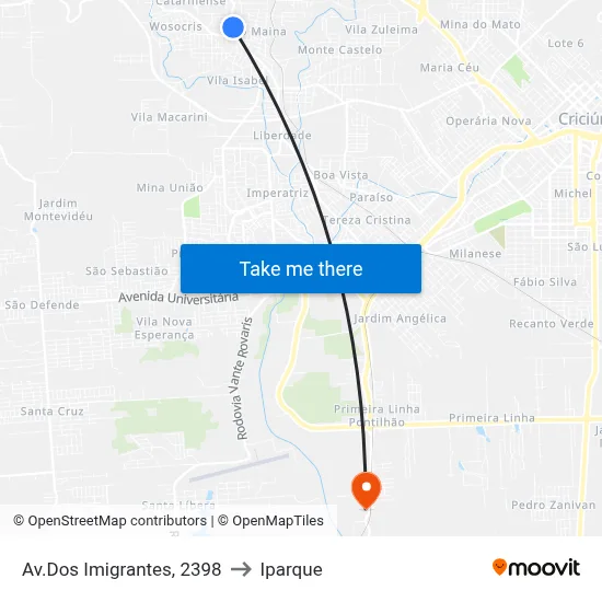 Av.Dos Imigrantes, 2398 to Iparque map