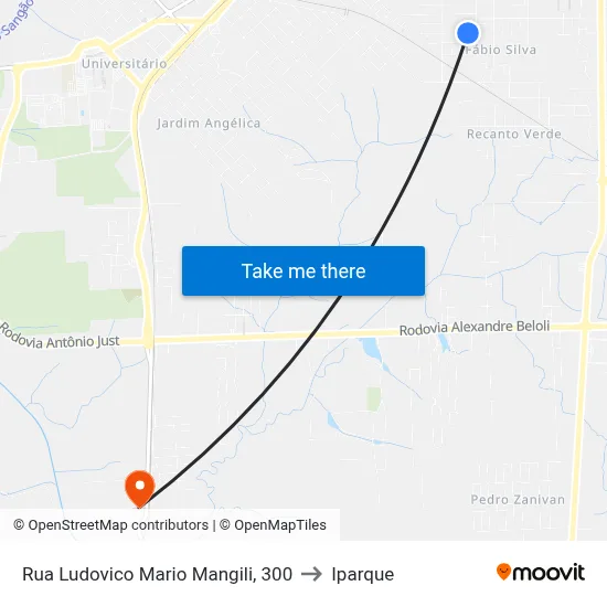 Rua Ludovico Mario Mangili, 300 to Iparque map