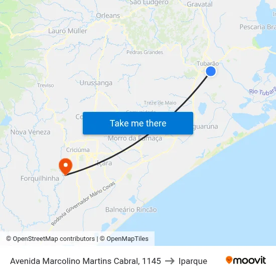 Avenida Marcolino Martins Cabral, 1145 to Iparque map