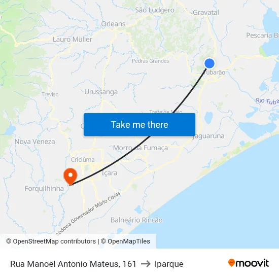 Rua Manoel Antonio Mateus, 161 to Iparque map