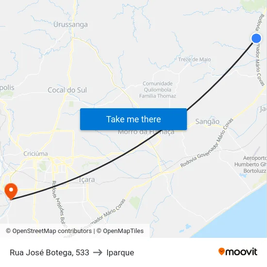 Rua José Botega, 533 to Iparque map