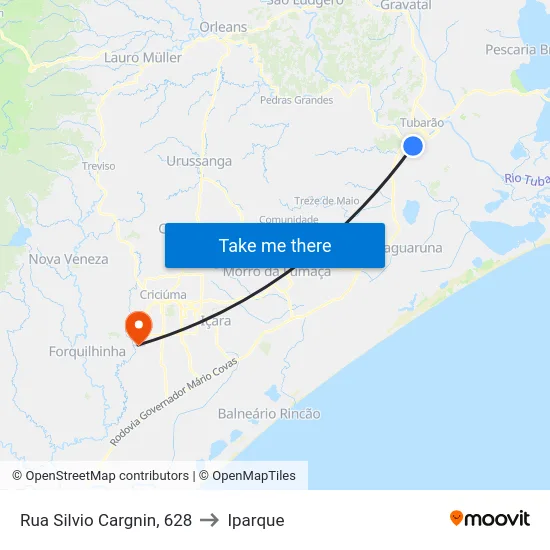 Rua Silvio Cargnin, 628 to Iparque map