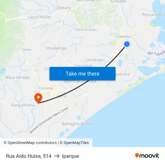 Rua Aldo Hulse, 514 to Iparque map