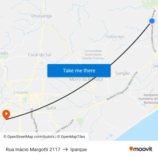 Rua Inácio Margotti 2117 to Iparque map