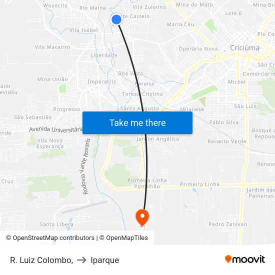 R. Luiz Colombo, to Iparque map