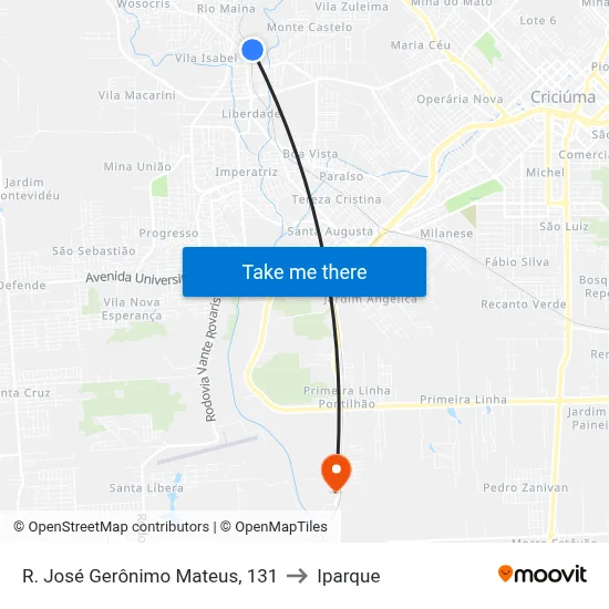 R. José Gerônimo Mateus, 131 to Iparque map