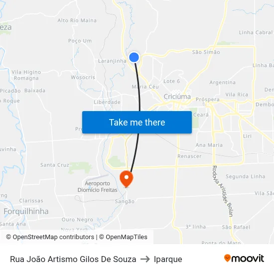 Rua João Artismo Gilos De Souza to Iparque map