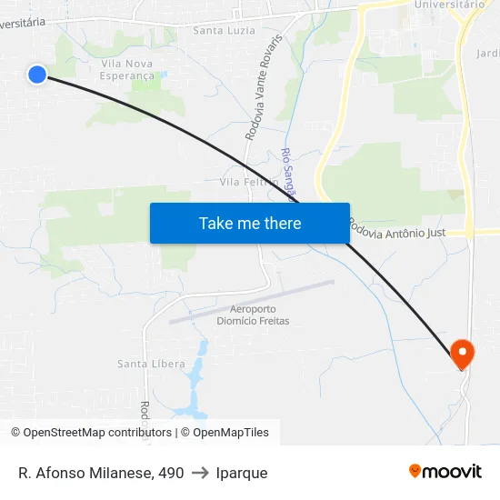 R. Afonso Milanese, 490 to Iparque map