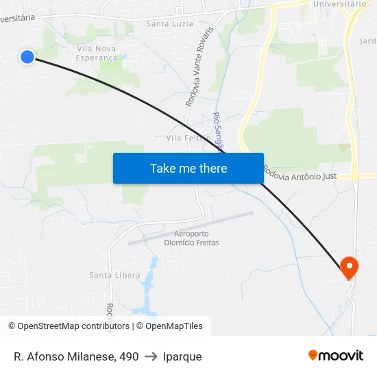 R. Afonso Milanese, 490 to Iparque map