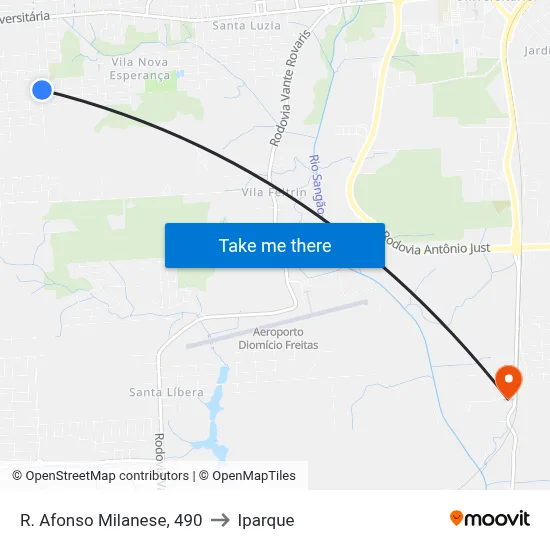R. Afonso Milanese, 490 to Iparque map