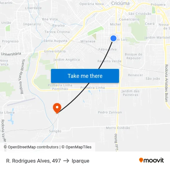 R. Rodrigues Alves, 497 to Iparque map