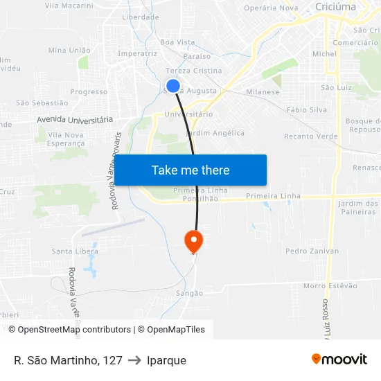 R. São Martinho, 127 to Iparque map