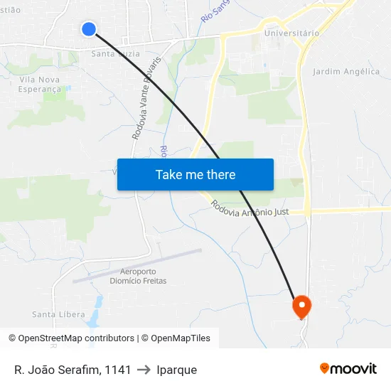R. João Serafim, 1141 to Iparque map