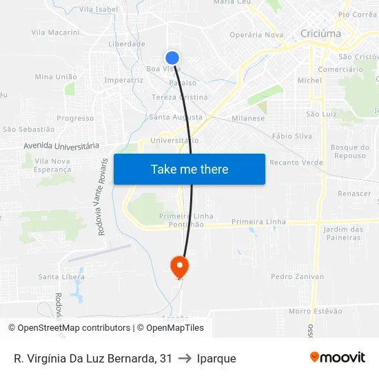 R. Virgínia Da Luz Bernarda, 31 to Iparque map