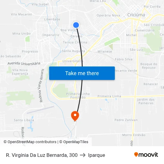 R. Virgínia Da Luz Bernarda, 300 to Iparque map