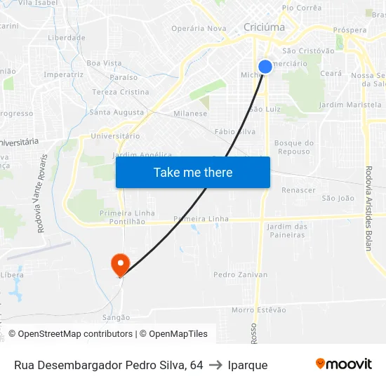 Rua Desembargador Pedro Silva, 64 to Iparque map