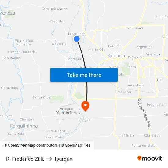 R. Frederico Zilli, to Iparque map