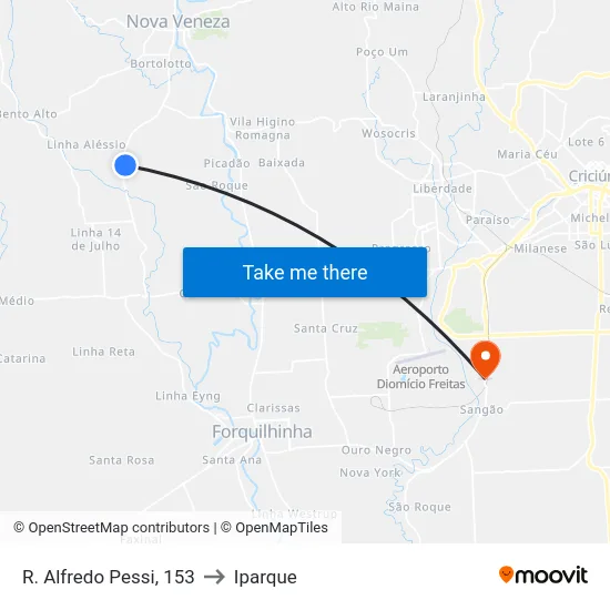 R. Alfredo Pessi, 153 to Iparque map