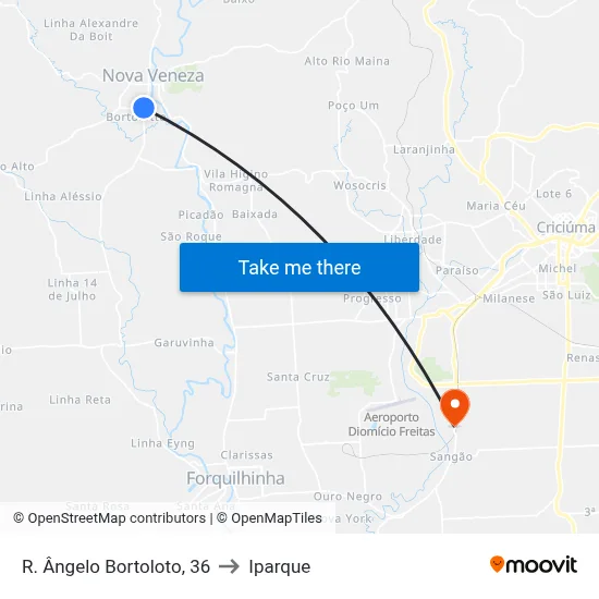 R. Ângelo Bortoloto, 36 to Iparque map
