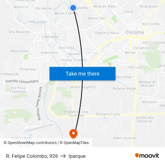 R. Felipe Colombo, 926 to Iparque map
