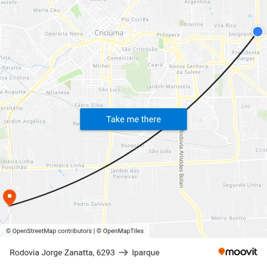 Rodovia Jorge Zanatta, 6293 to Iparque map