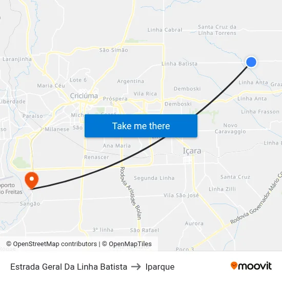 Estrada Geral Da Linha Batista to Iparque map