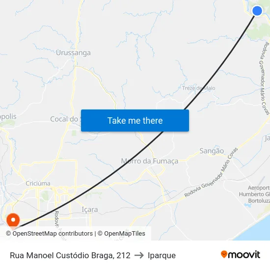 Rua Manoel Custódio Braga, 212 to Iparque map