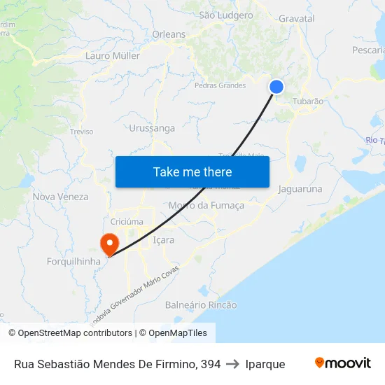 Rua Sebastião Mendes De Firmino, 394 to Iparque map