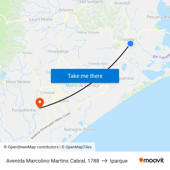 Avenida Marcolino Martins Cabral, 1788 to Iparque map