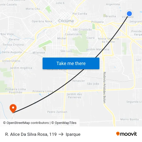 R. Alice Da Silva Rosa, 119 to Iparque map