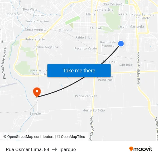 Rua Osmar Lima, 84 to Iparque map