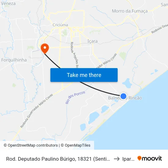 Rod. Deputado Paulino Búrigo, 18321 (Sentido Içara/Criciúma) to Iparque map