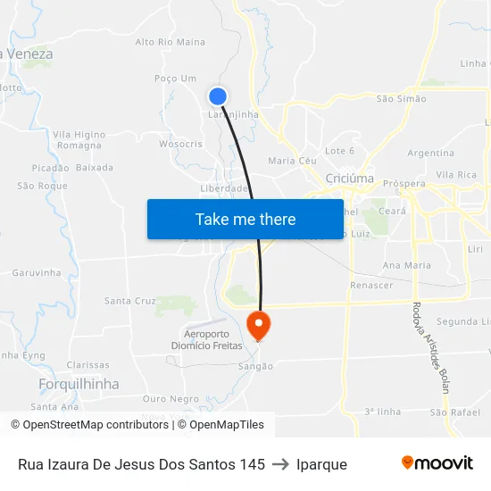 Rua Izaura De Jesus Dos Santos 145 to Iparque map